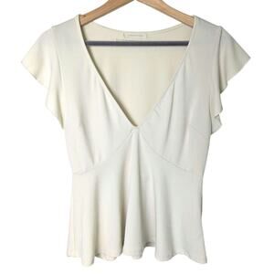 Urban Outfitters Cream Flutter Sleeve Babydoll V Neck Top Women Size S Fairy Y2K